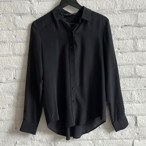 Zara Semi-Sheer Black Silk Button Up Blouse